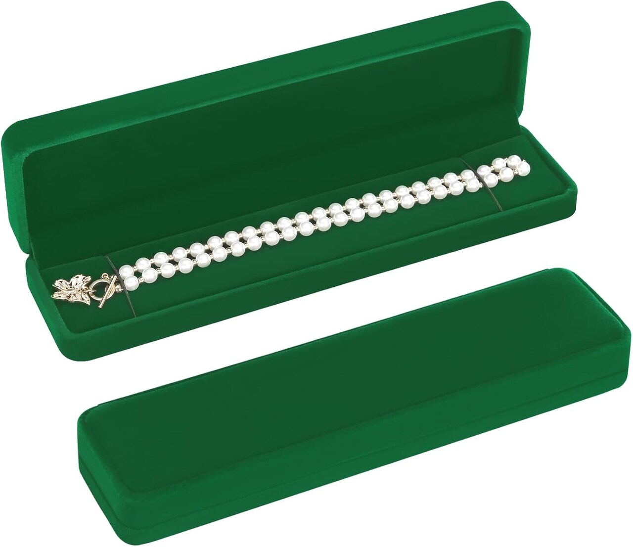 2 Pieces Long Velvet Chain Necklace Gift Box Set, Bracelet Storage Case, Jewellry Display Box for Wedding, Engagement,Proposal, Birthday and Anniversary (Green-2PCS)